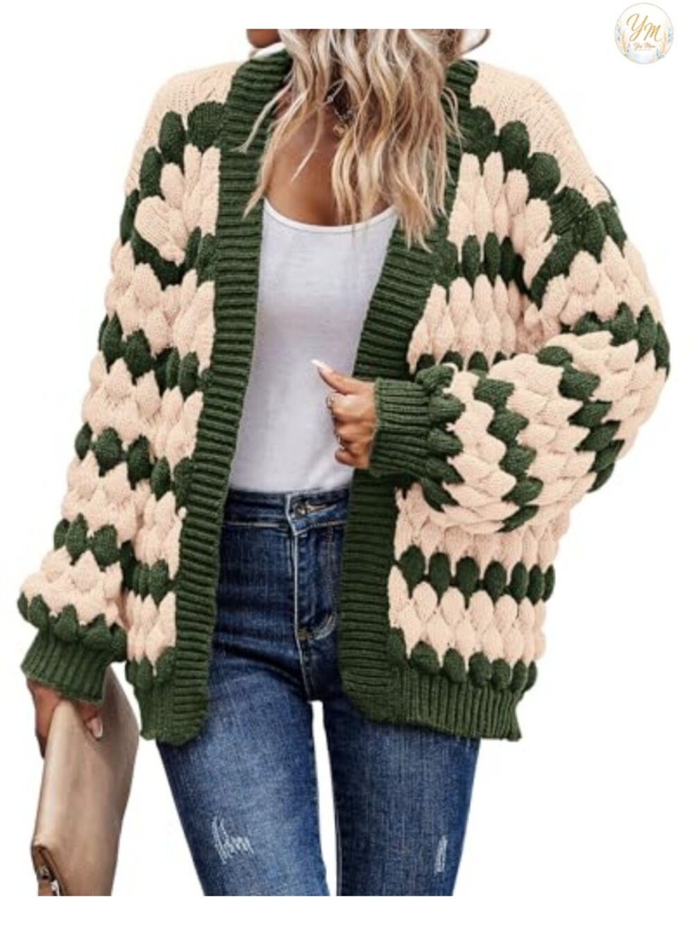 KIRUNDO Womens Open Front Chunky Cable Knit Cardigan Sweater
